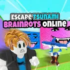 Escape Tsunami Brainrots Online is a multiplayer survival simulation game in which players must mount vertical elevations to safeguard themselves from an impending tsunami wave.